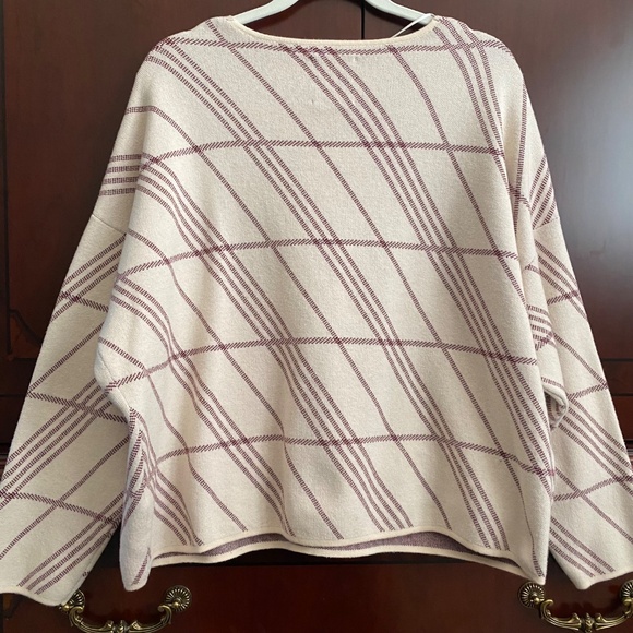 Part Two Oversized Plaid Checkered Cotton Blend V-Neck Sweater - Picture 4 of 7